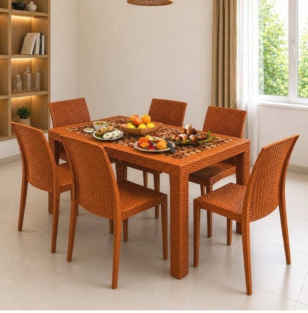 Rfl Caino Dinner Table 6 Seat S/L Print Knot - EB with 6pcs Caino Chair