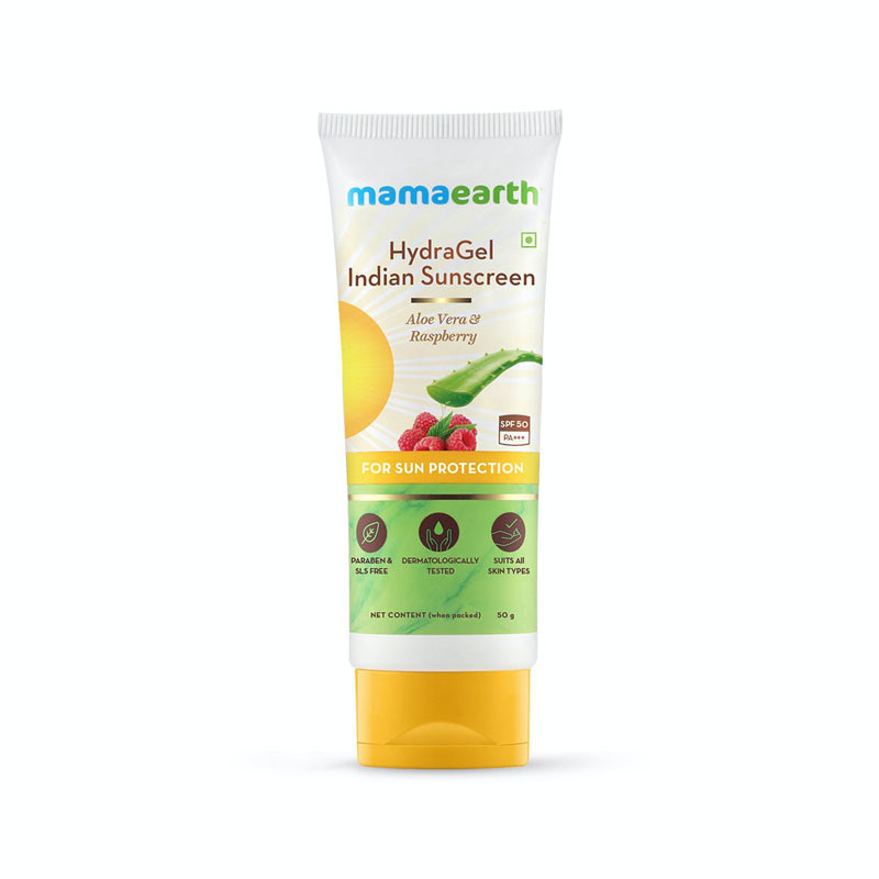 Mamaearth hydraGel indian sunscreen with aloe vera & raspberry 50gm